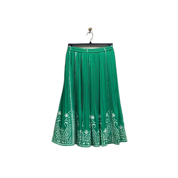 Anthony Richards Pleated Floral Midi Skirt Green Size MP Vintage Coastal Cottage - Picture 2 of 13
